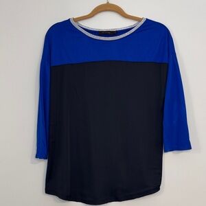 THE LIMITED Blue and Black Long Color-Block Sleeve Top